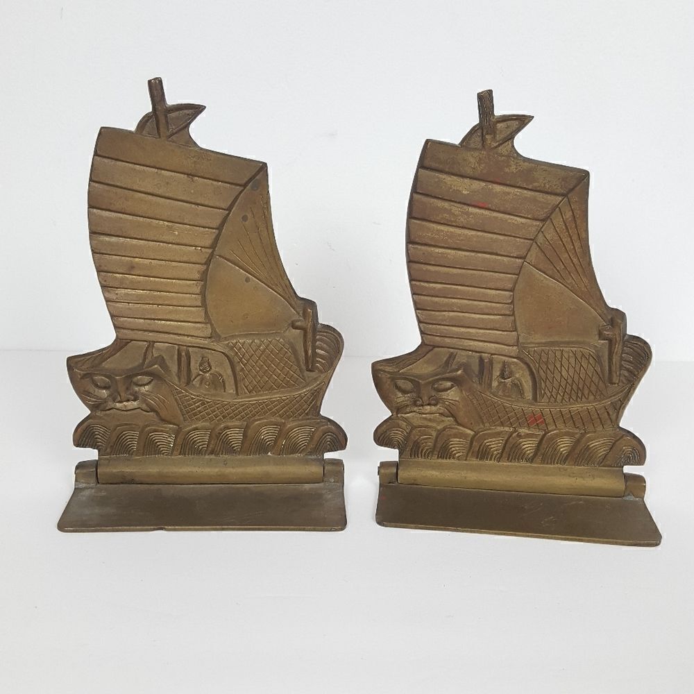 ‎Vintage Brass Book End Ship Foldable